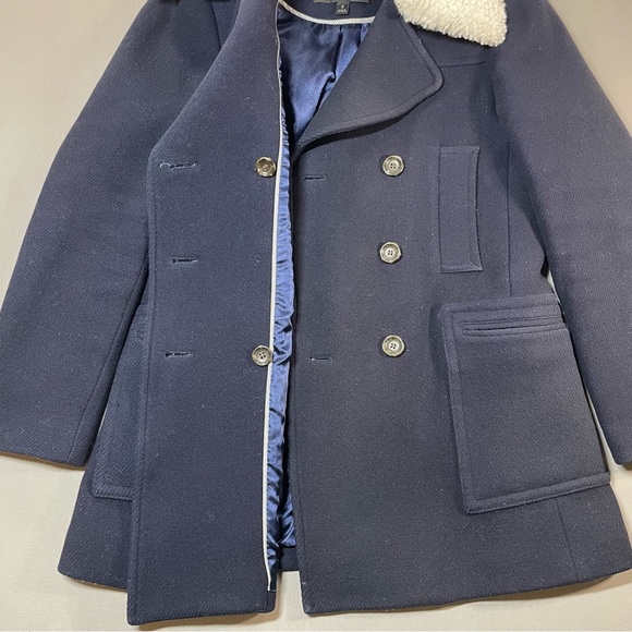 J. Crew Italian Stadium Cloth Faux Fur Collar Pea Coat; Wool Blend - Womens 2 - Picture 8 of 16